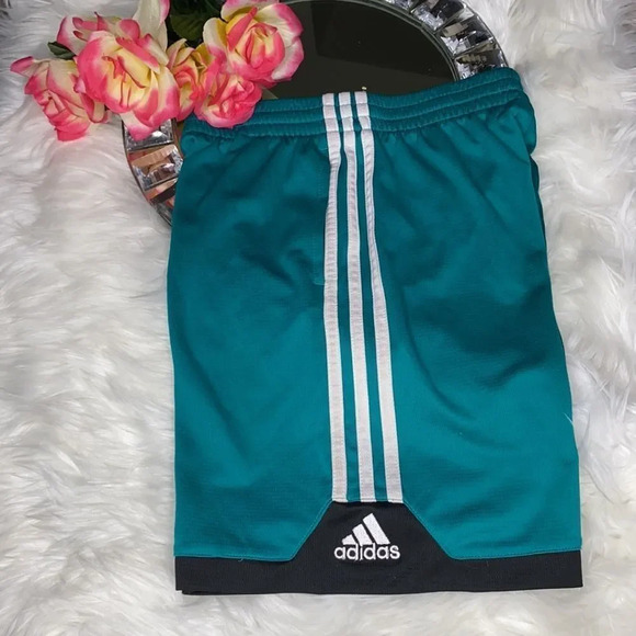 Adidas Teal Shorts with White Stripes Blk Trim - Picture 1 of 6